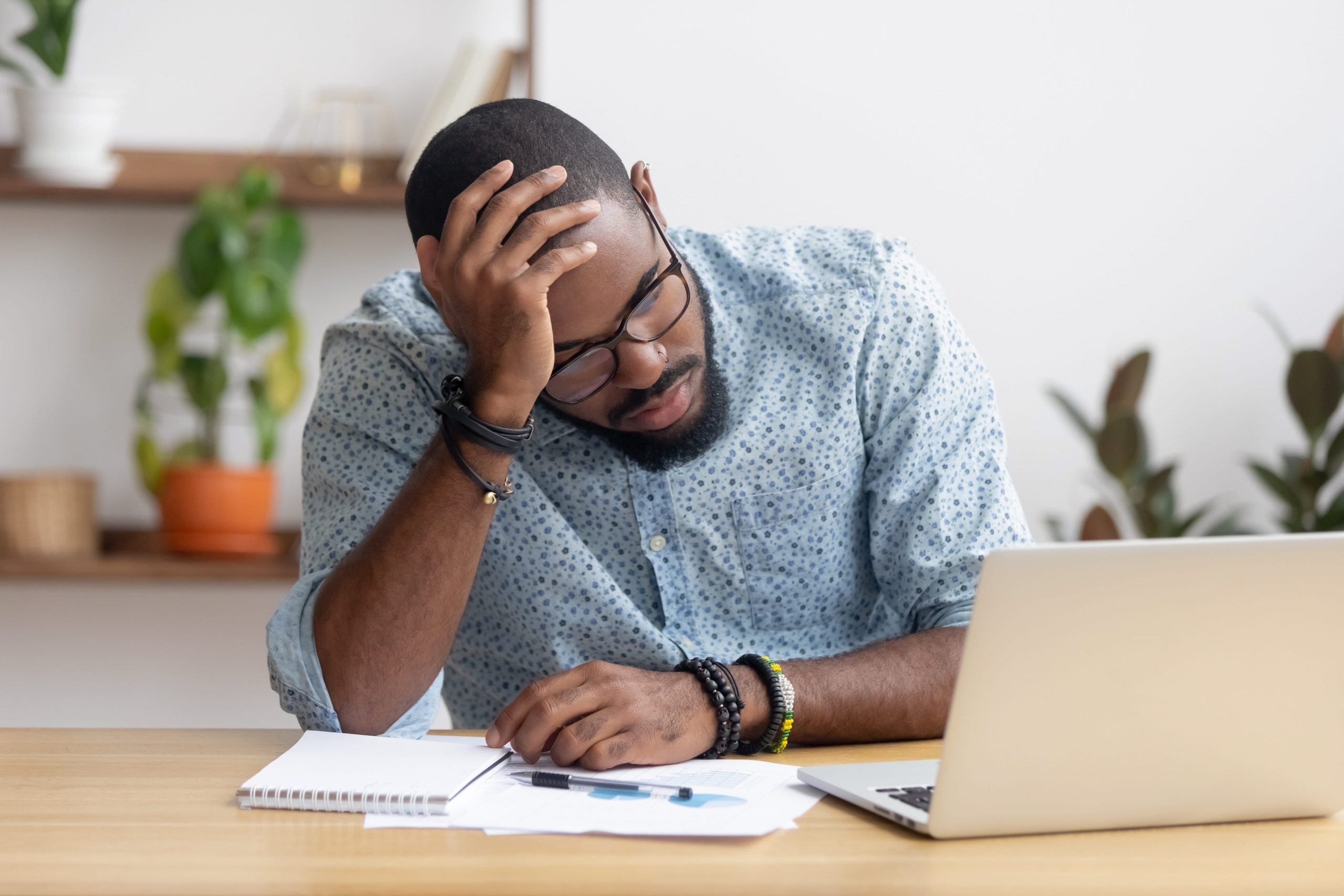 Man concentrating on laptop