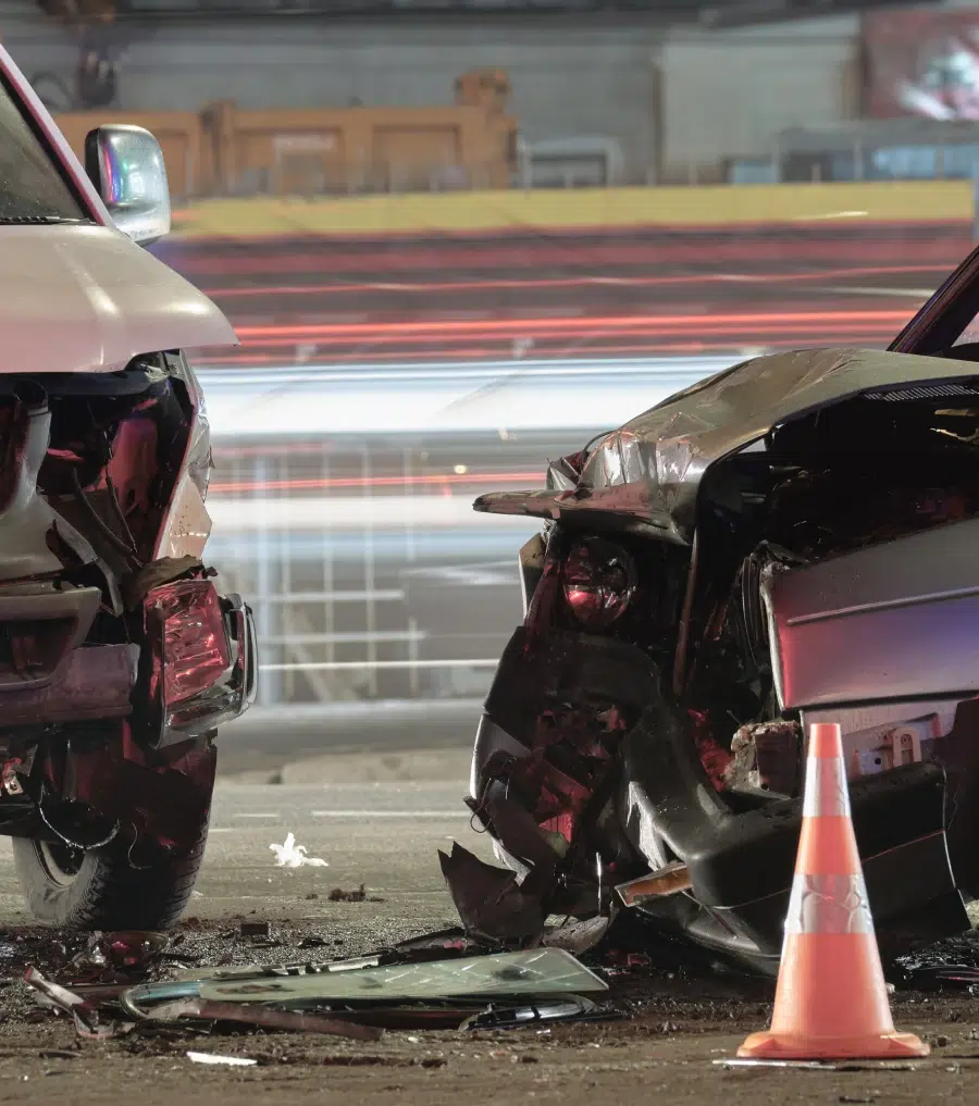 damaged car after heavy accident